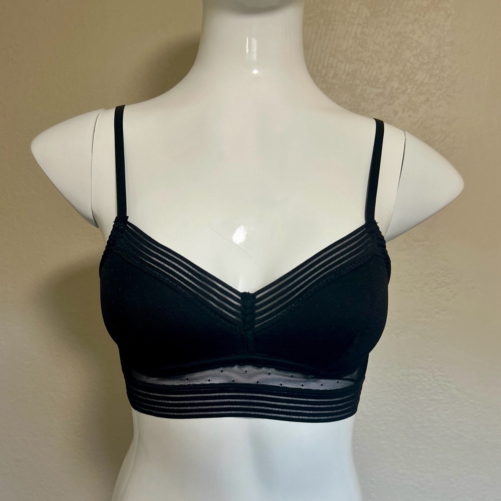 Black Stretchy Polka Dots Mesh Padded Bra Size Medium